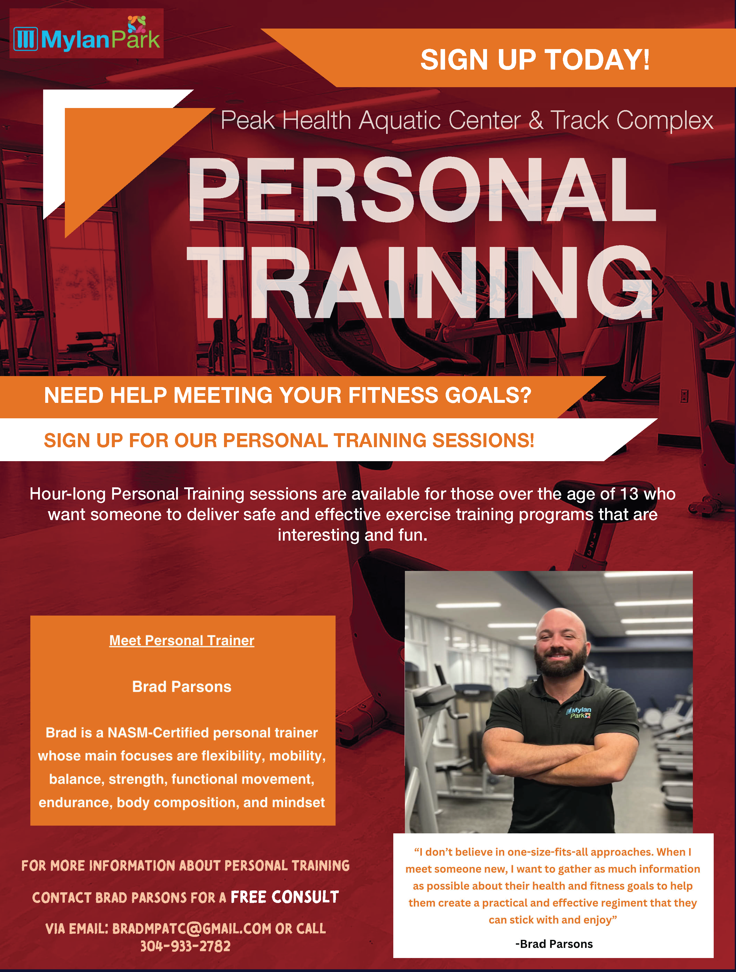 Personal Training with Brad Parsons at the Peak Health Aquatic Center at Mylan Park