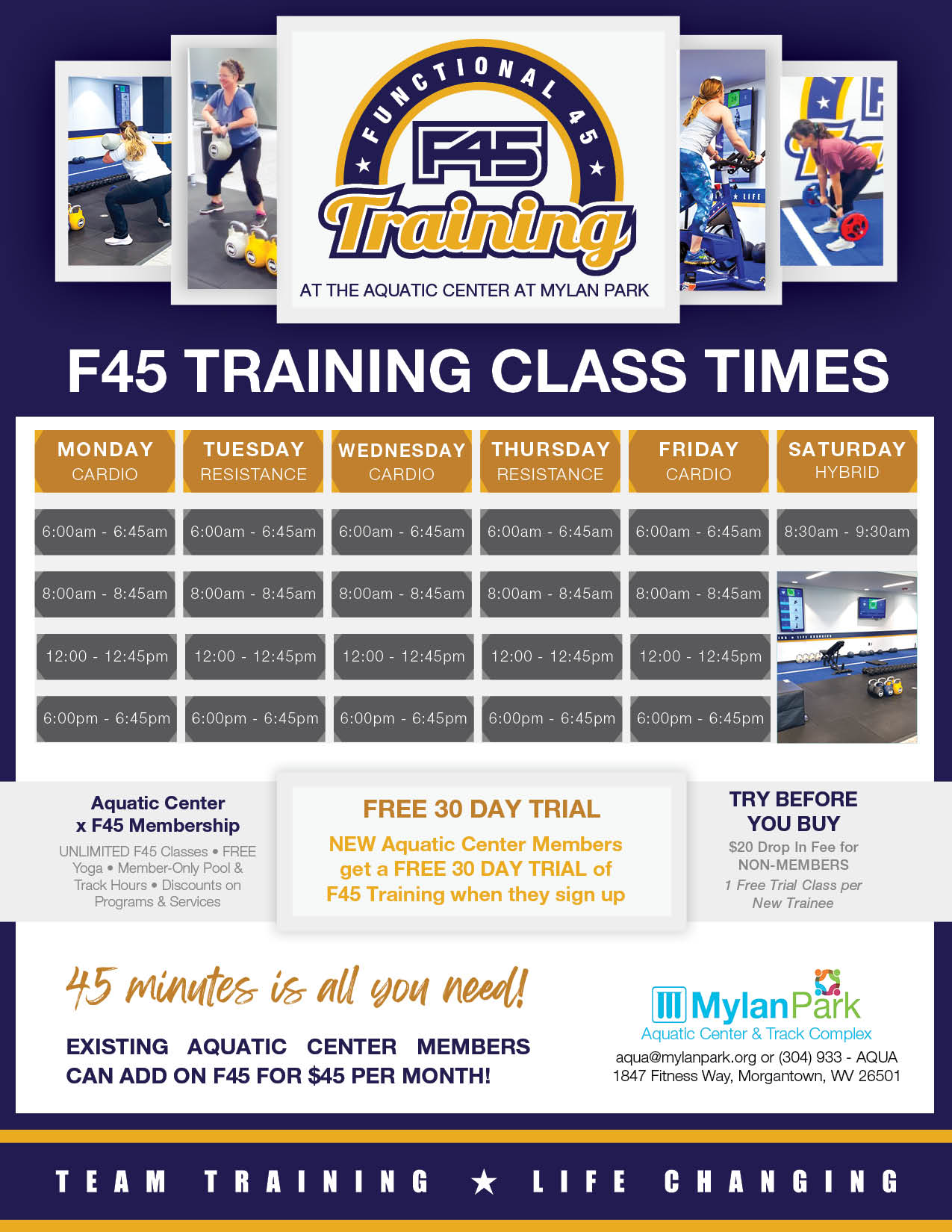 F45 Training at Mylan Park Schedule Flyer