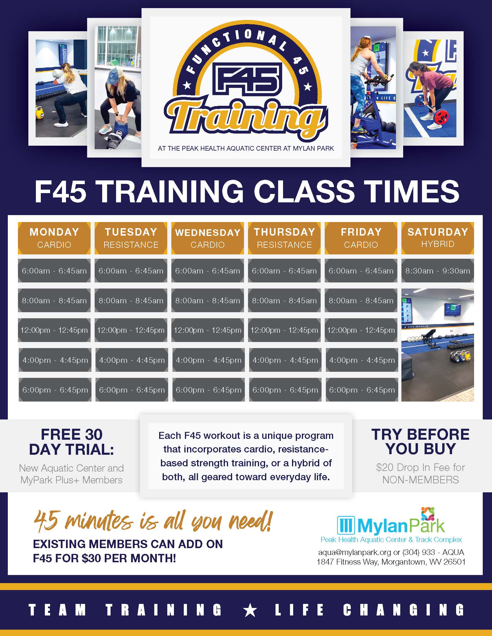 F45 Training at Mylan Park Schedule Flyer