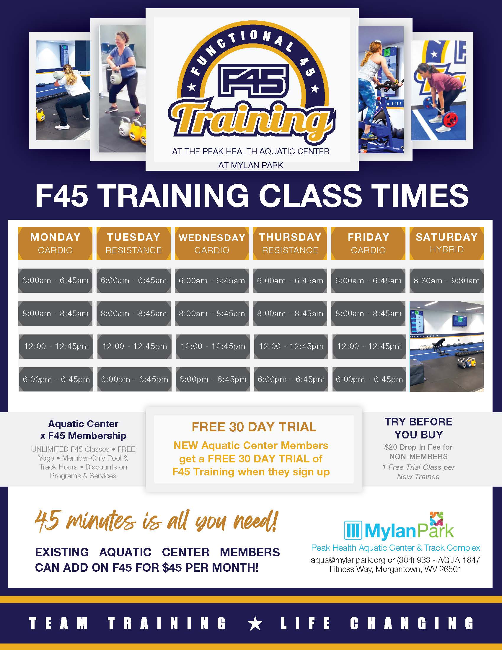 F45 Training at Mylan Park Schedule Flyer