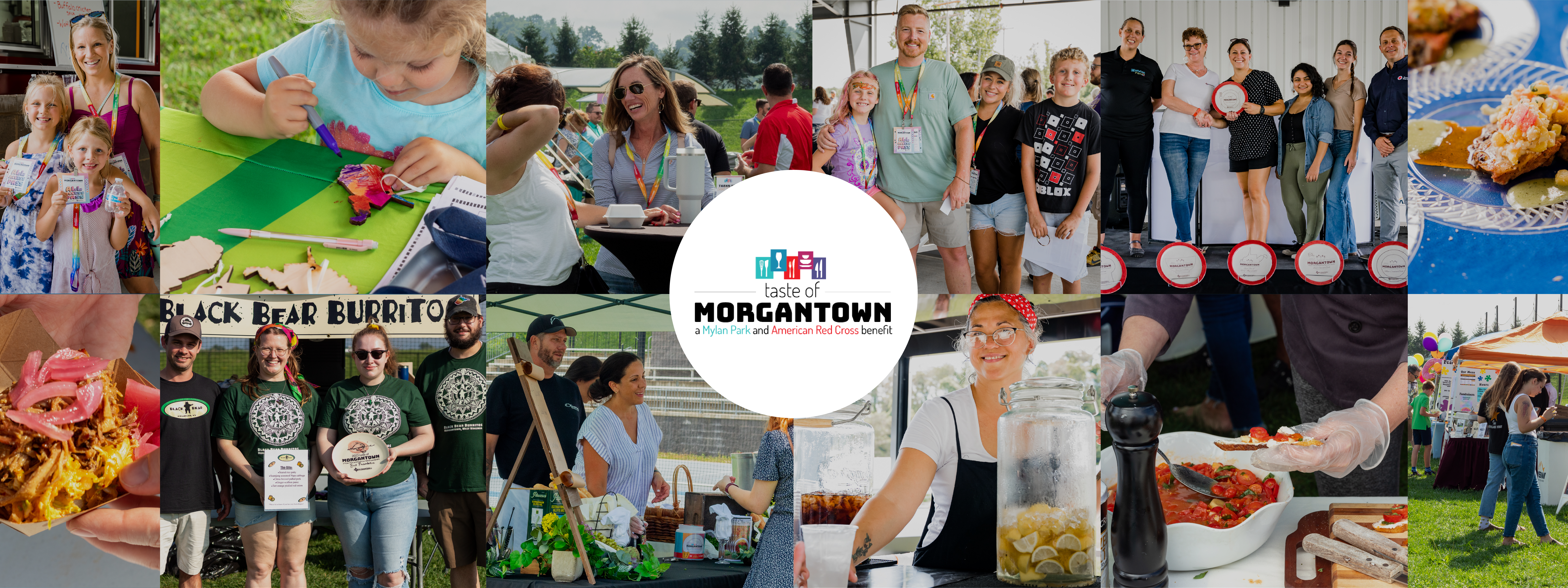 Taste of Morgantown Event Cover: Logo surrounded by photos of previous Taste of Morgantown Events at Mylan Park