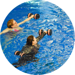 Two Ladies Working Out in Deep Water Aerobics