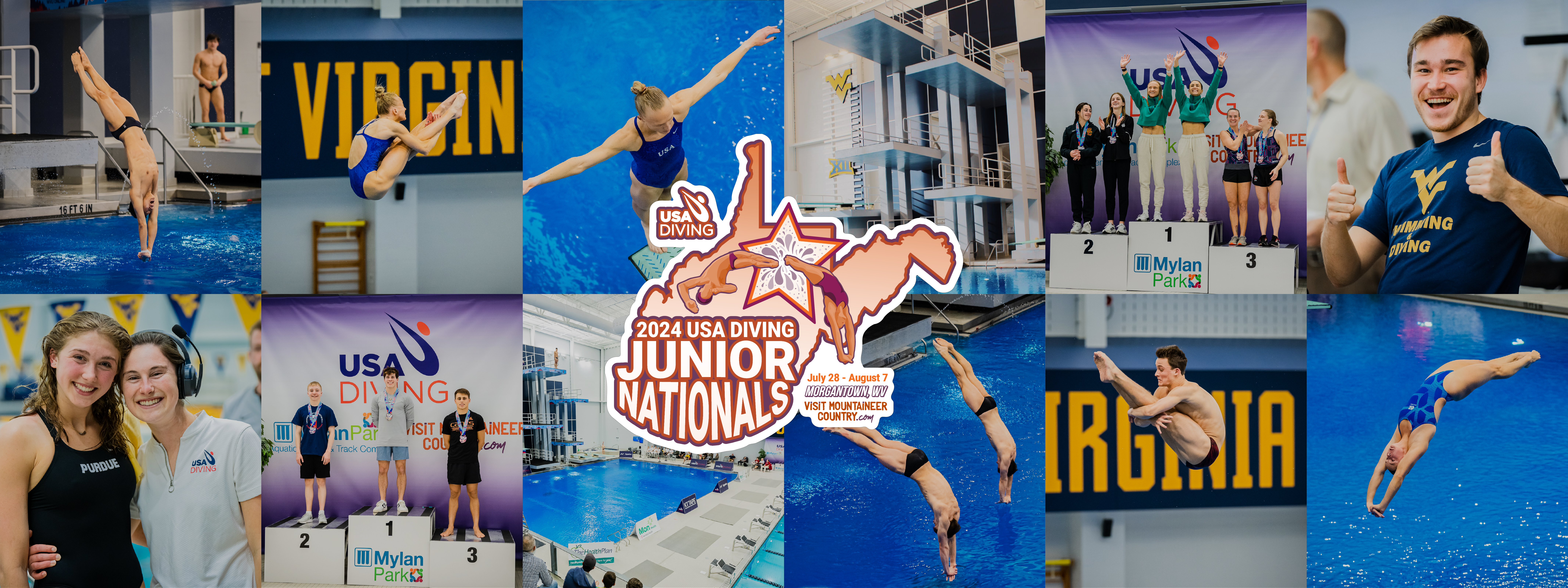 2024 USA Diving Junior National Championships will be held July 28 - August 7 at the Aquatic Center at Mylan Park in Morgantown, W.V.