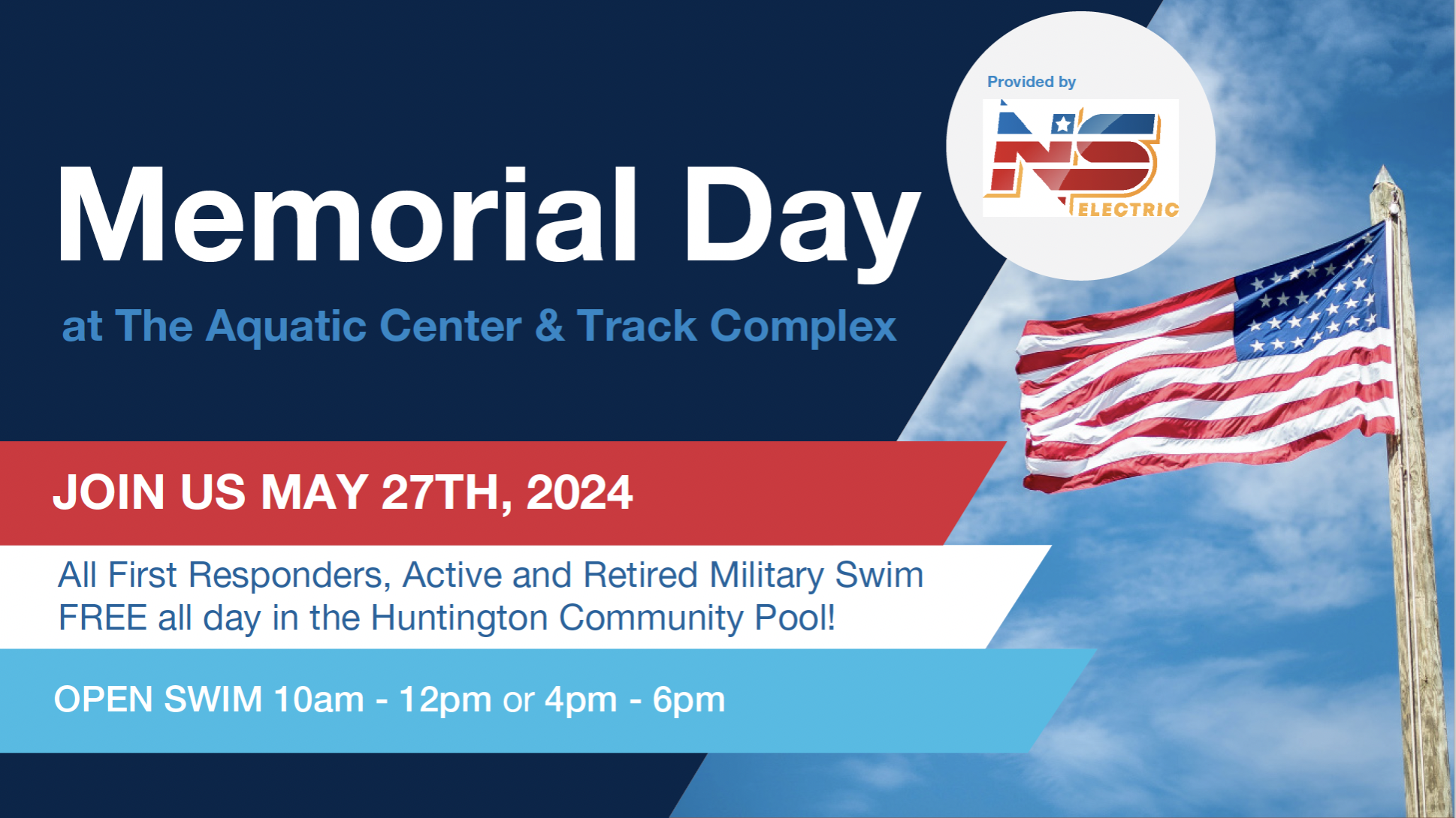 Memorial Day Heroes Swim Free Event Monday, May 27th, 2024 at The Aquatic Center at Mylan Park