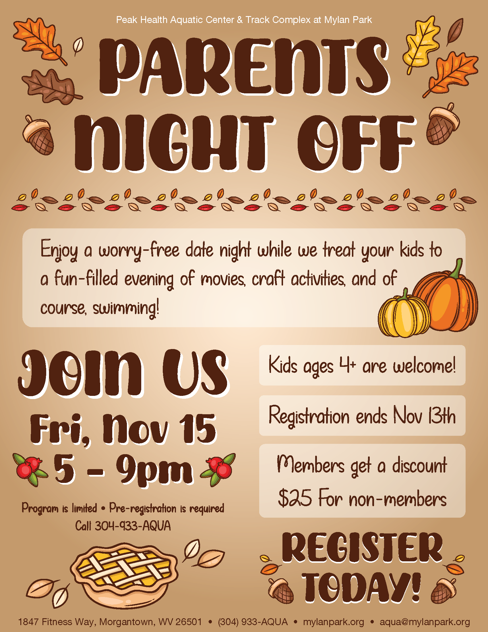 PARENTS NIGHT OFF Fri, Nov 15th 5 - 9pm