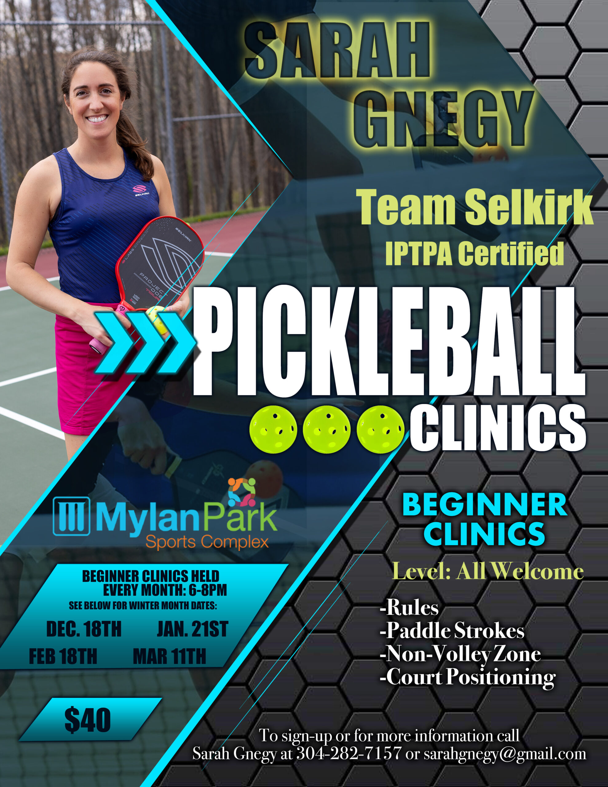 Beginner Pickleball Clinics Flyer Mylan Park