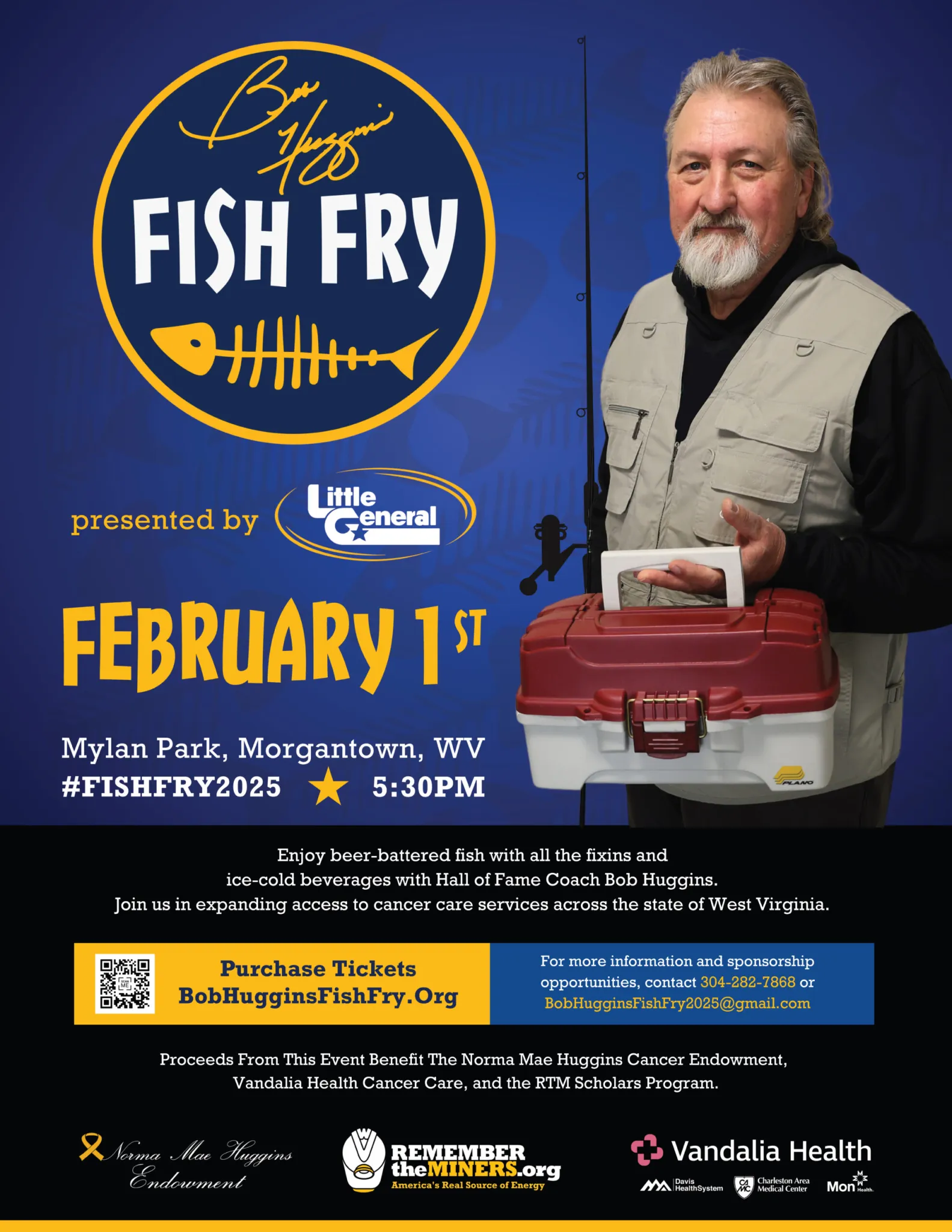 2025 Bob Huggins Fish Fry

📍Community Center
📅 Saturday, February 1, 2025
⏰ 5:30 p.m.