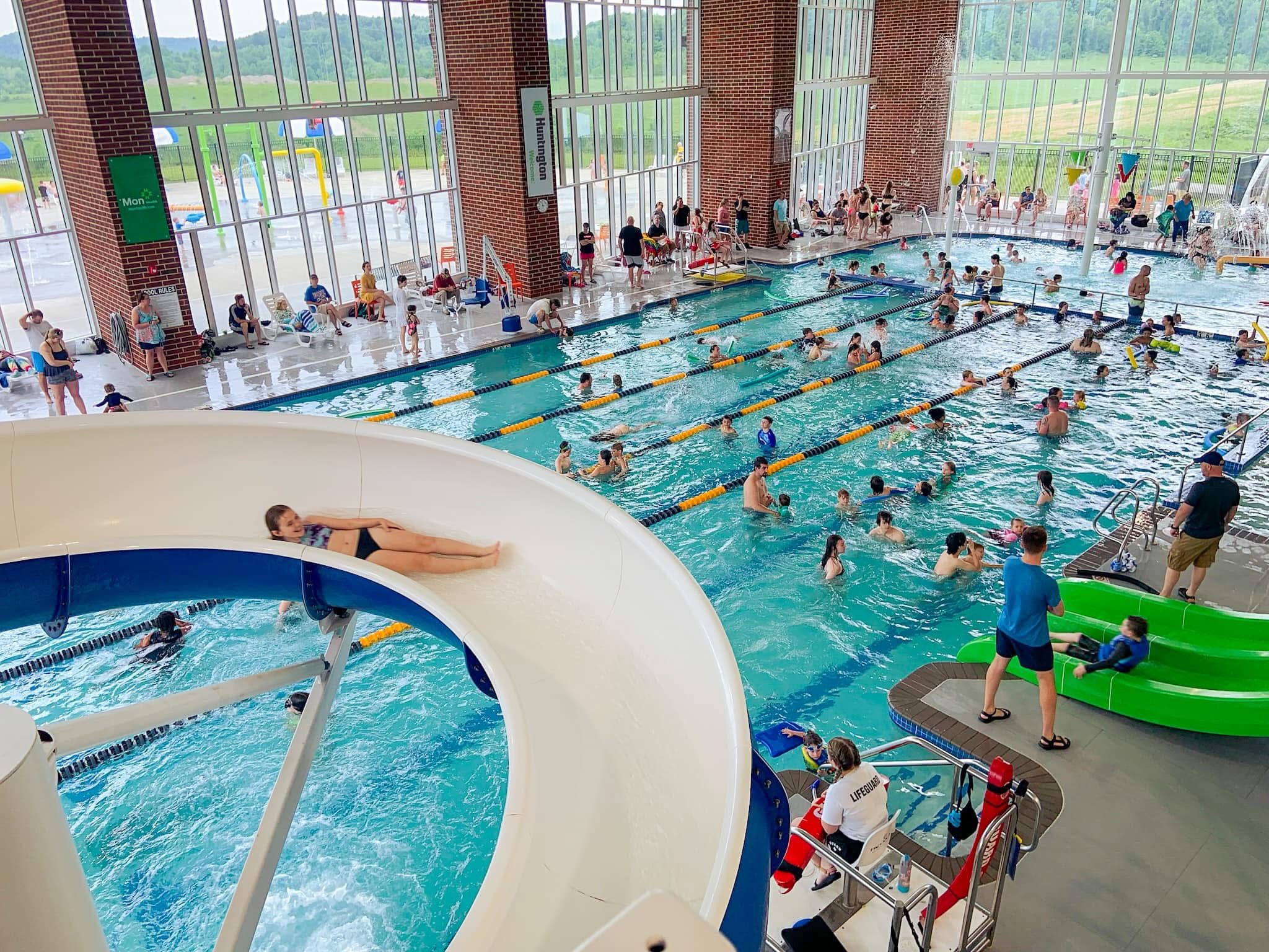 People playing in the Peak Health Aquatic Center Huntington Community Pool