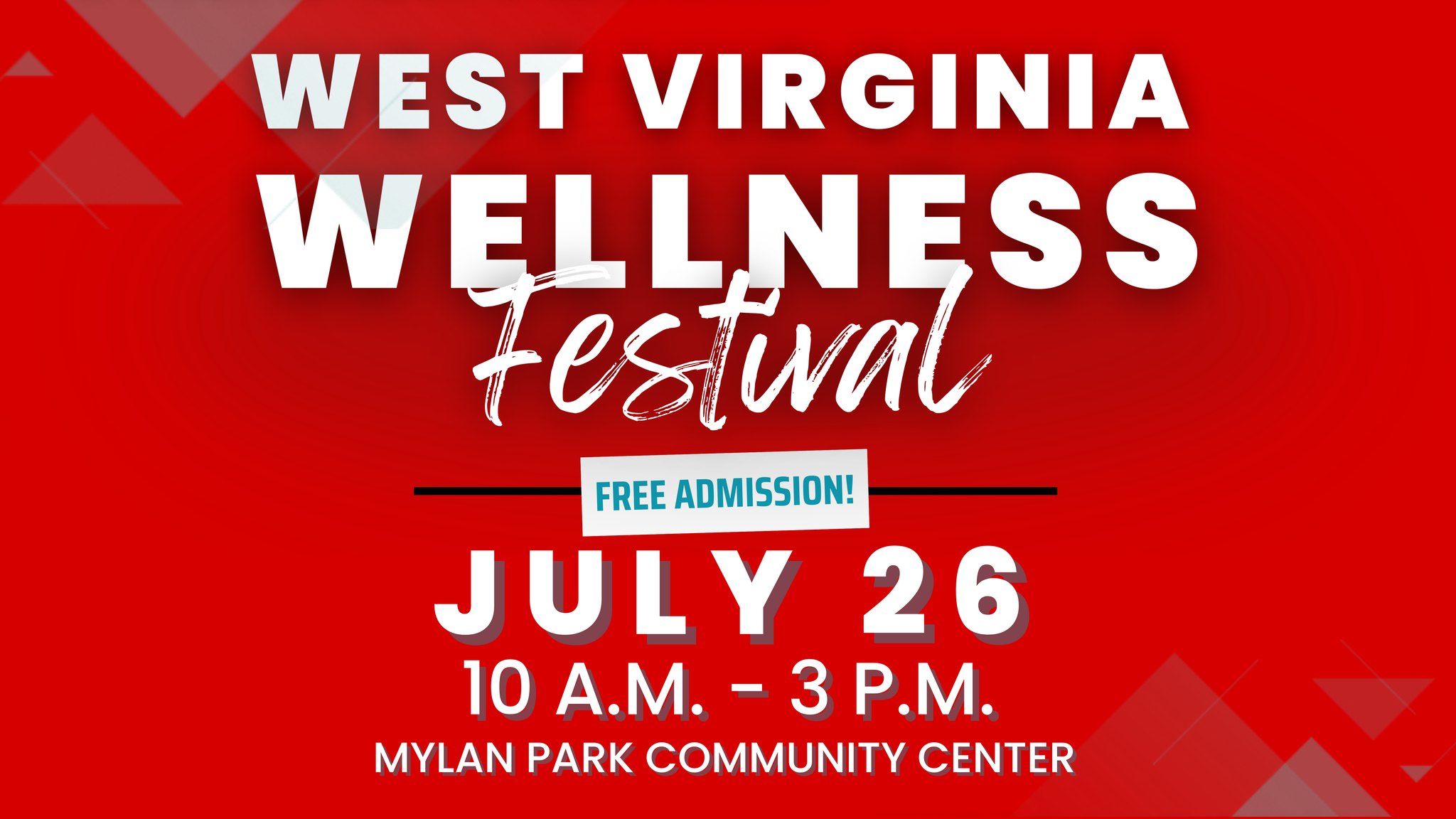 The WV Wellness Festival is back for 2025! Date: Saturday, July 26, 2025 Location: Mylan Park, Morgantown, WV Cost: FREE!